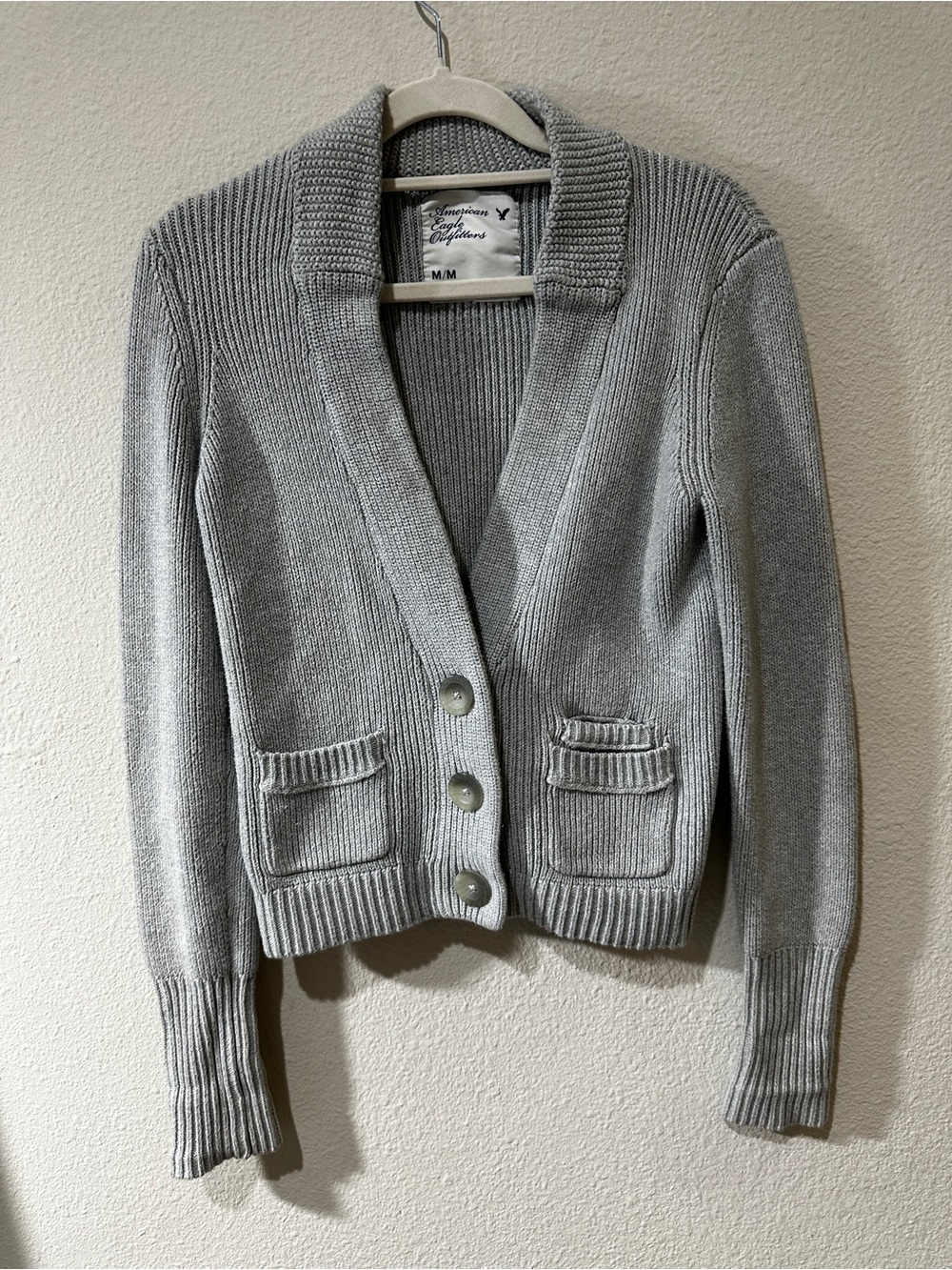 American Eagle Outfitters Gray Knit Shawl Collar Cardigan